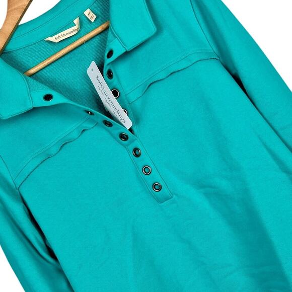 NWT Soft Surroundings Womens PM Coastal Grandma Nautical Henley Tunic Top Blue - Picture 1 of 16